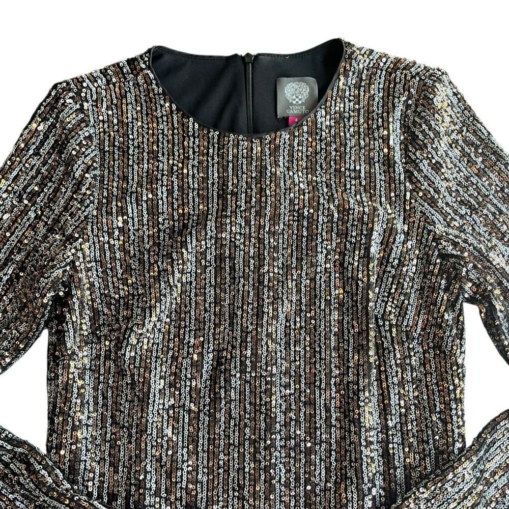 Vince Camuto Gold and Silver Long Sleeve Sequin Mini Dress Size 4 Cocktail Party - Picture 5 of 9